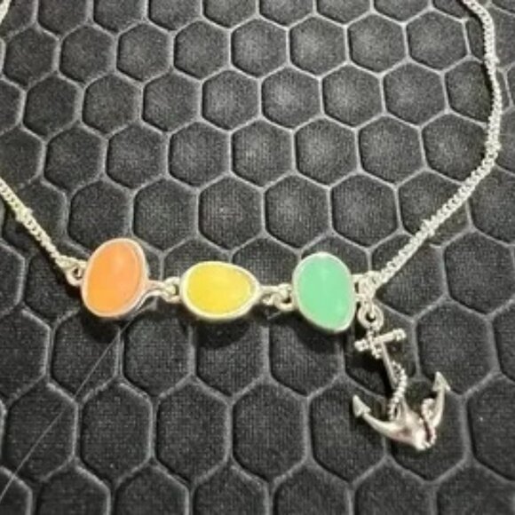 Anchor Anklet with Multicolored Sea Glass Made of .925 Silver - Picture 1 of 1